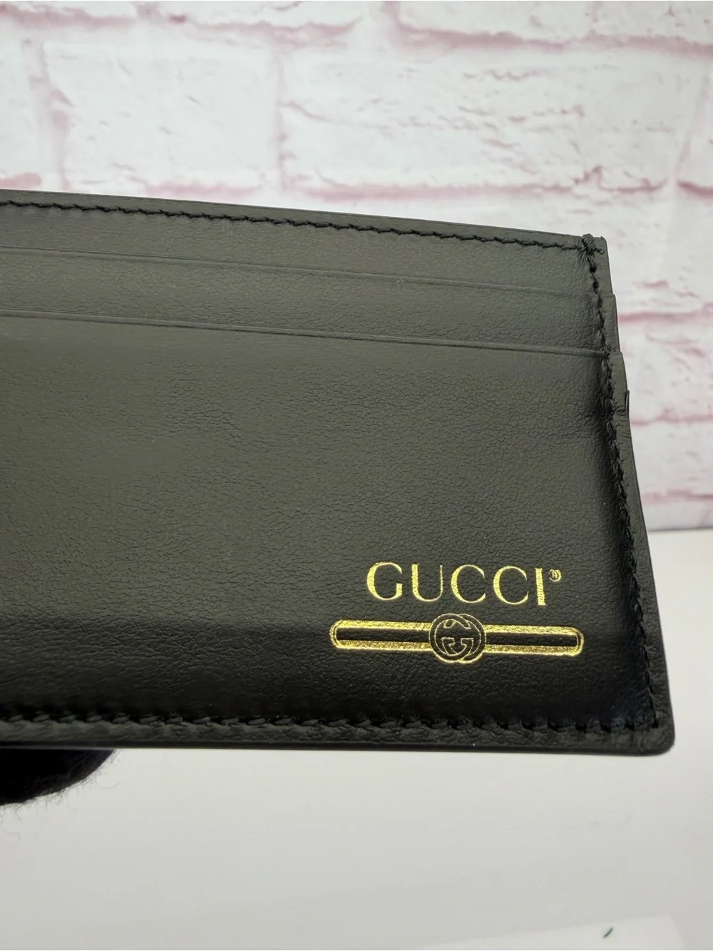 Gucci Black Leather Card Holder Gold Logo